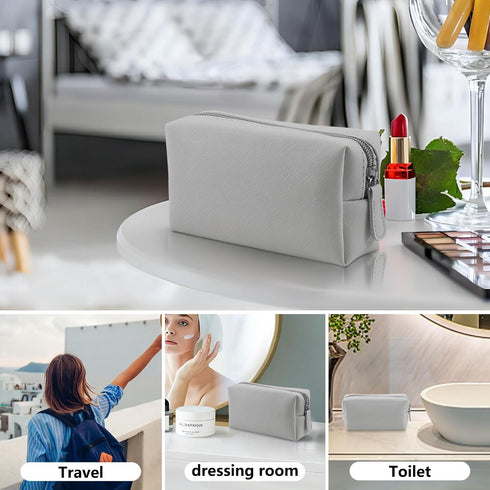 Leather Makeup Bag for Purse Travel, Portable Small Cosmetic Organizer for Women with Zipper