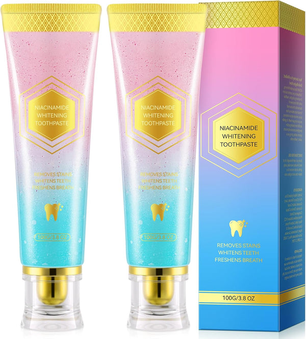 Rulviou 2 Pack Niacinamide Whitening Toothpaste - Fresh Breath,Brightening,Deep Gentle Cleaning Tooth Paste,