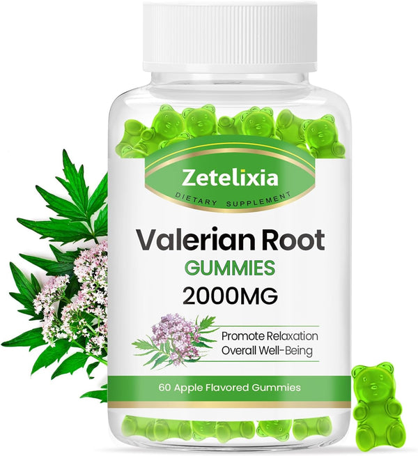 Organic Valerian Root Gummies, 2000mg Herbal Supplement for Relaxation & Mood Support, Sleep Gummies Without Melatonin,