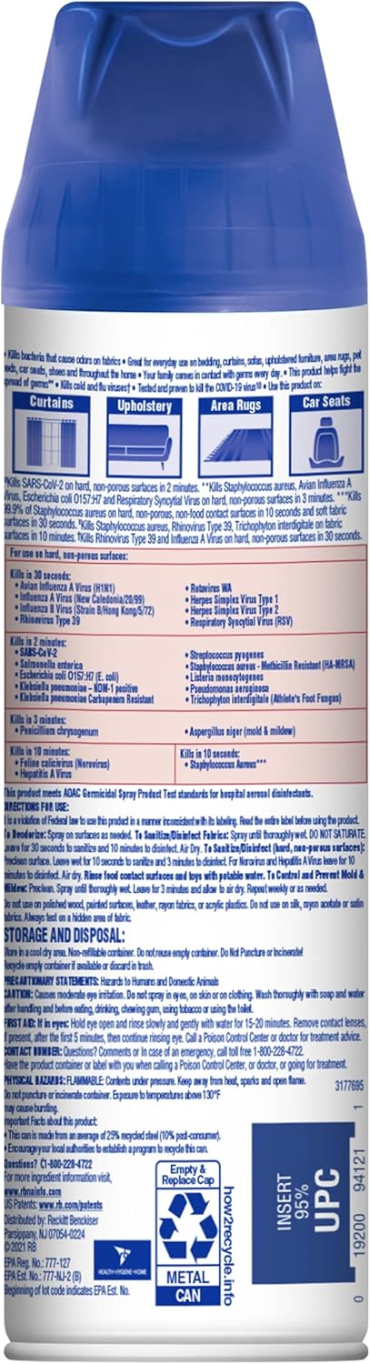 Lysol Fabric Disinfectant Spray, Sanitizing and Antibacterial Spray, For Disinfecting and Deodorizing Soft Furnishings, Sundrenched Linen 15 FL. Oz
