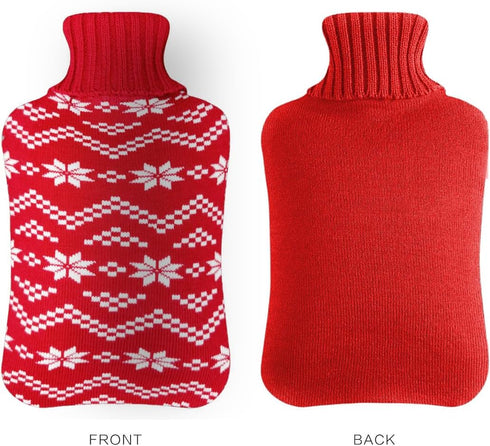 Hot Water Bag - 2 Liter Hot Water Bottle, Reusable Hot Cold Pack with Knit Cover for Pain Relief, Snowflake