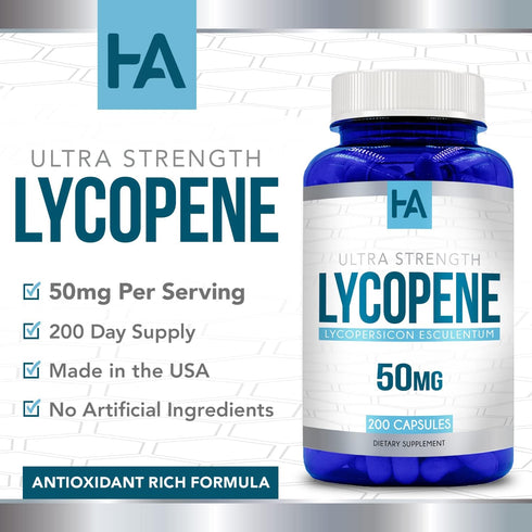 Healing Awakening Lycopene 50mg, 200 Vegetarian Capsules, Non-GMO & Gluten Free