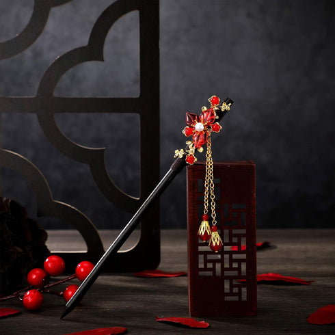 Waydress 4 Pcs Asian Hair Stick Accessories, Chinese Japanese Hair Chopsticks Clips for Women, Retro Geisha Style