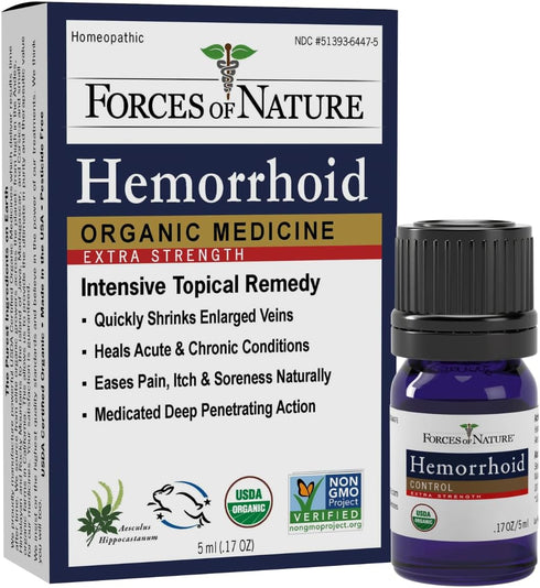 Forces of Nature Hemorrhoid Control Extra Strength, Organic Medicine with Witch Hazel, 5ml
