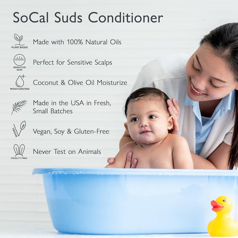 SoCal Suds & Company Organic Baby & Kids Conditioner, 12oz, Gentle Natural Ingredients for Sensitive Scalp