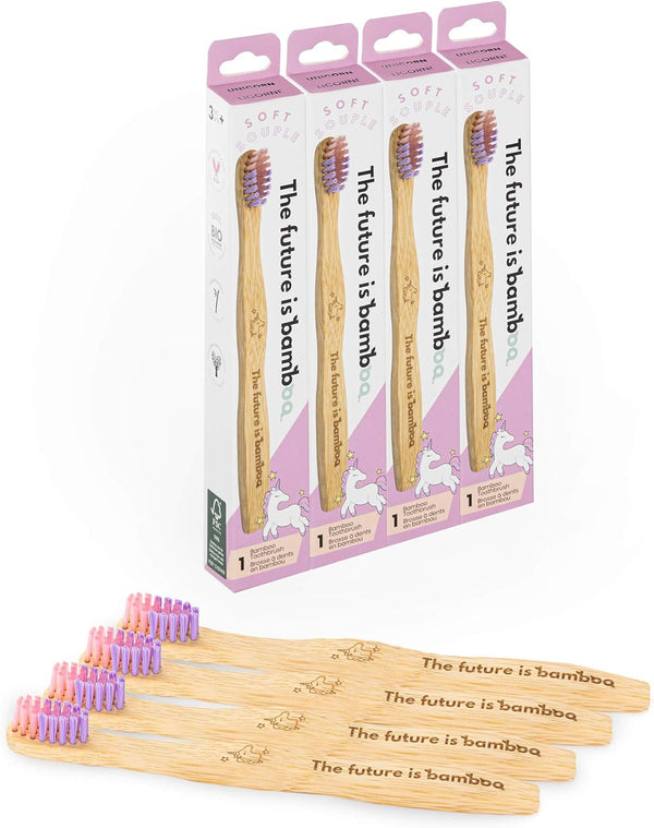 4 Pack Soft Bamboo Unicorn Toothbrush for Kids, Eco-Friendly, Soft Bristle for Sensitive Gums