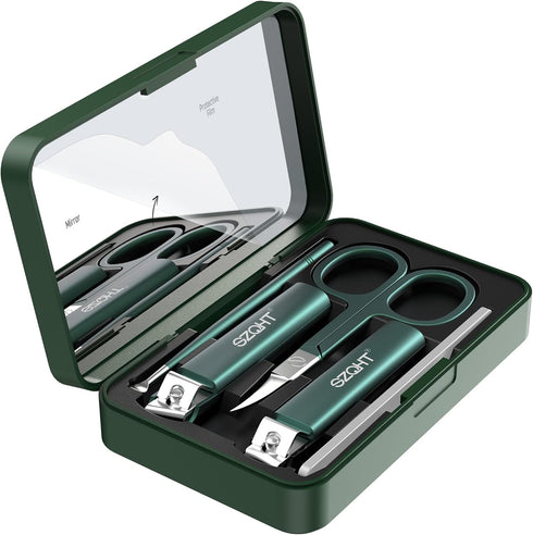 Nice Nail Clipper Set, 5-in-1 Premium Grooming Kit with Nail File, Ear Pick, Scissors, and Mirror