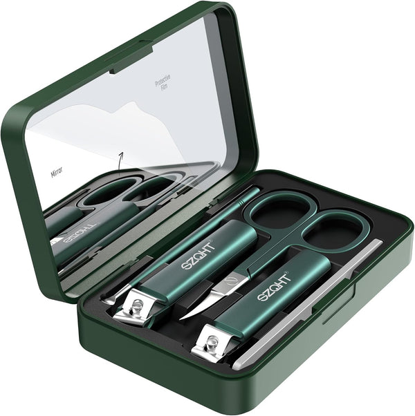 Nice Nail Clipper Set, 5-in-1 Premium Grooming Kit with Nail File, Ear Pick, Scissors, and Mirror