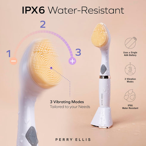 Perry Ellis 3-in-1 Massaging Beauty Brush for Women, Eye Massager & Facial Cleansing Brush, Battery Operated