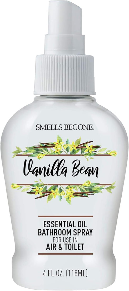 SMELLS BEGONE Essential Oil Air Freshener Bathroom Spray, 4 oz, Eliminates Bathroom & Toilet Odors, Vanilla Bean Scent
