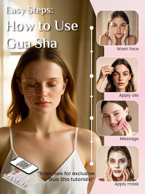 Rena Chris Gua Sha Facial Tools, Rose Quartz Tool for Acupuncture, Manual Massage for Jawline Sculpting