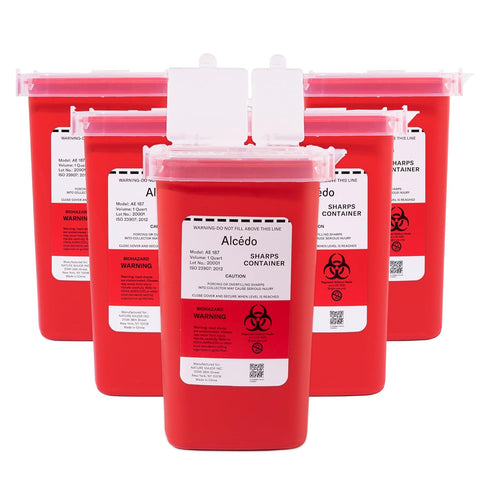 Alcedo Sharps Container for Home Use, 1 Quart (5-Pack) Biohazard Needle Disposal Portable Container