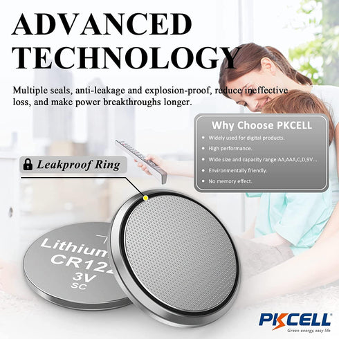 PKCELL CR1225 3V Lithium Button Battery for Thermometer (5 Counts)