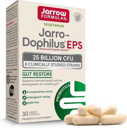 Jarrow Formulas Jarro-Dophilus EPS Probiotics, 25 Billion CFU, 30 Veggie Capsules for Gut Restore & Immune Support