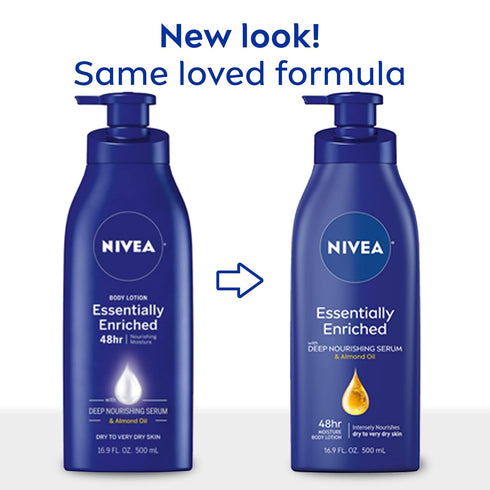 NIVEA Essentially Enriched Body Lotion 16.9 Fl Oz Pump Bottle for Dry Skin, 48-Hour Moisturizing with Deep Nourishing