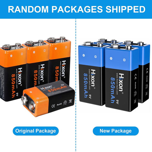 Hixon 9V 850mAh 9V (4 Pack) 9 Rechargeable Batteries High Capacity Batteries Volt Lithium Batteries for Smoke Alarms