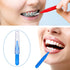 Patelai 50 Pieces Braces Brush, Interdental Brush Toothpick Dental Flossing Head for Oral Hygiene, Red, Blue