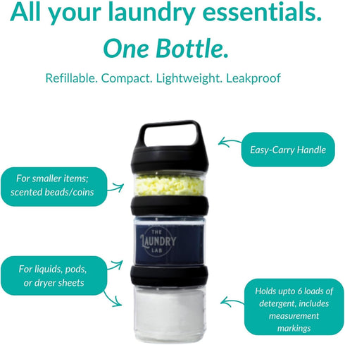 The Laundry Lab Bottle: Laundry Detergent Bottle Refillable, Leakproof, Portable, Compact for Apartments, Dorms