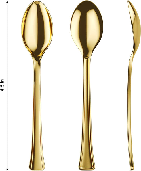 Mini Spoons For Desserts - Bulk Pack Of 100 Mini Gold Dessert Spoons – Disposable 4.5 Inch Plastic Appetizer Spoons - Real Flatware Look - Miniature Gold Spoons Disposable - Bpa Free - Food SafeSafe