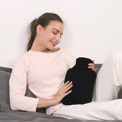 samply Hot Water Bottle with Knitted Cover, 2L Hot Water Bag for Hot and Cold Compress, Ideal for Pain Relief