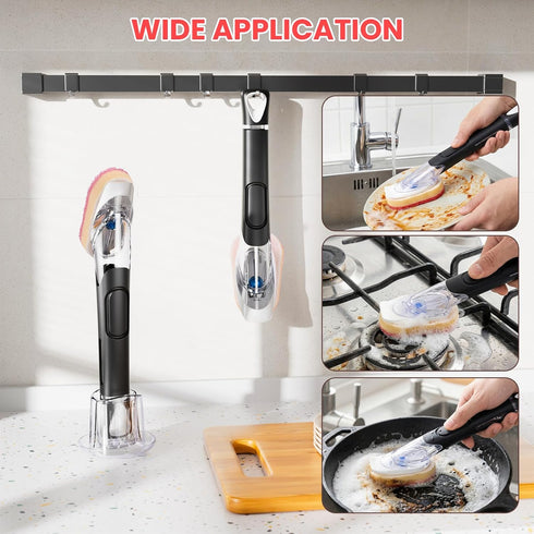 Set 10 Soap Dispensing Replacement Dish Brush Storage with PCS Sponge Refills & Holder - RIMAY Dispenser Scrub Cleaning