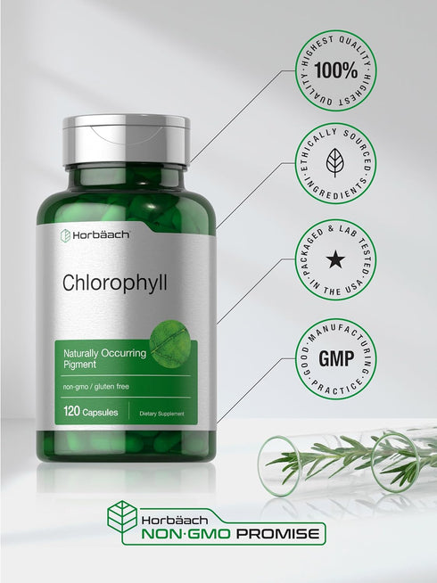 Horbaeach Chlorophyll Capsules - 120 Count Non-GMO and Gluten Free Supplement, Naturally-Occurring Pigment