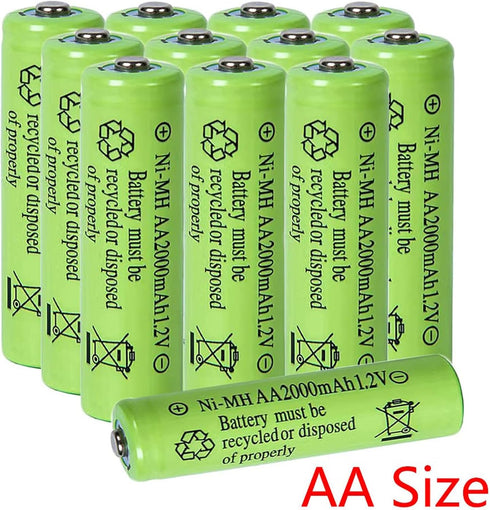 Pack of 12 AA 2000mAh Rechargeable Batteries, High Capacity Precharged 1.2V Ni-MH for Household Devices