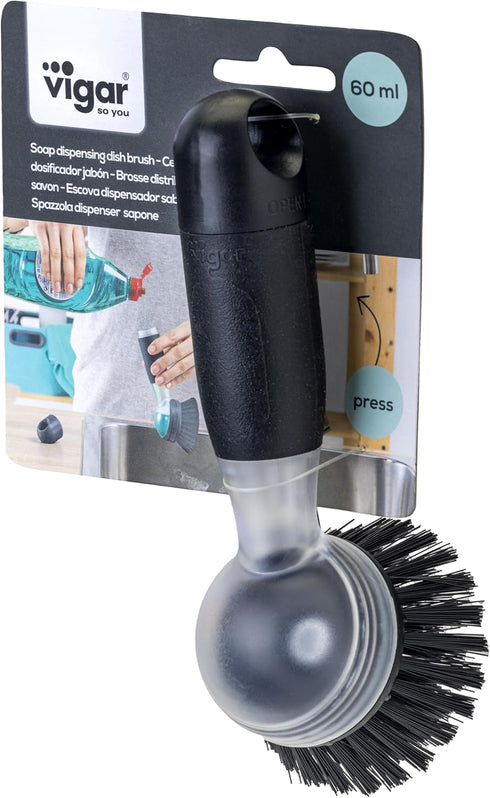 Vigar Rengo Soap Dispensing Dish Brush, Dish Brush with Soap Dispenser for Pot Scrubber, Dishes, Sink Cleaner