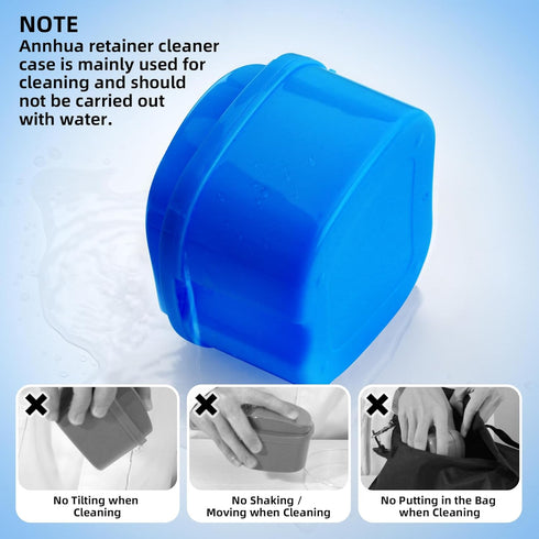 Denture Cup Dental Retainer Case - Dark Blue Cleaning Holder with Strainer Basket for Mouthguard Storage