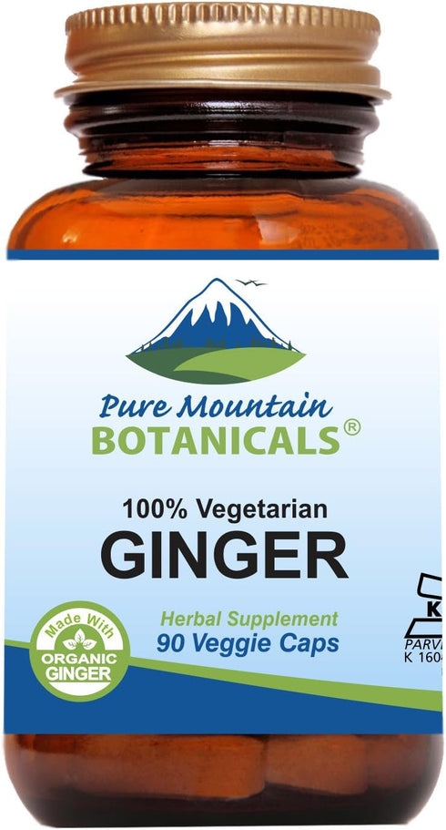 Pure Mountain Botanicals Ginger Capsules, Kosher Vegan, 1000mg Organic Ginger Root