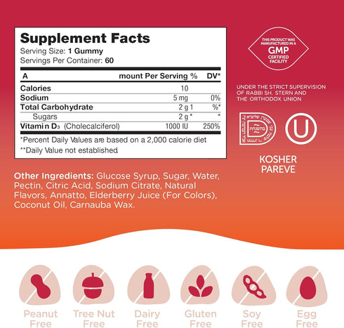 Zahler Chapter One Vitamin D 3 1000 IU Gummies, 60 Flavored Gummies, Certified Kosher