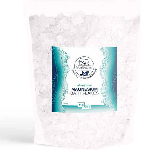 Natural Elephant Dead Sea Magnesium Bath Flakes - 8 oz Travel Size for Body and Foot Soak