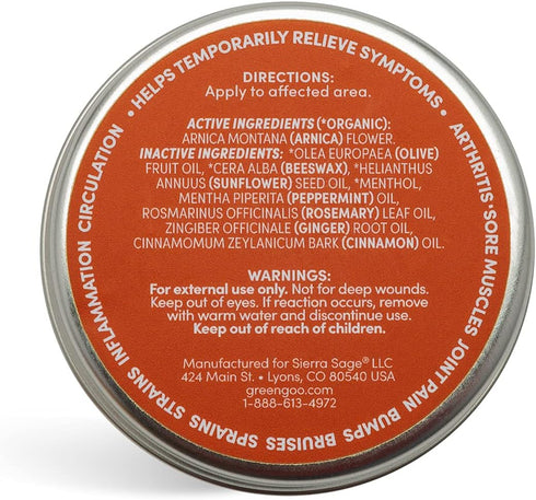 Green Goo Natural Skin Care Salve, Pain Relief with Arnica,1.82 Ounce Large Tin