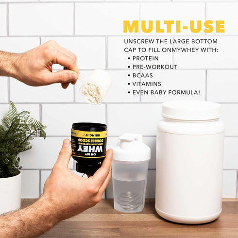 Protein Powder Container to Go - Portable Travel Water Bottle Funnel for Pre Workout Supplement Mixes & Dispenser, Mini