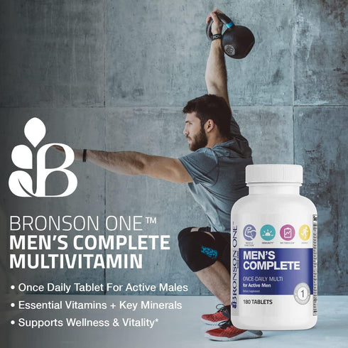 Bronson ONE Daily Men’s Complete Multivitamin, 180 Tablets, Multimineral Once-Daily Multi for Active Men