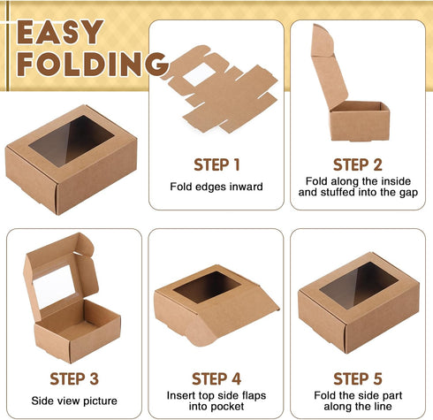 Zonon 30 Pcs Soap Boxes for Homemade Packaging, Mini Kraft Treat Boxes with Window for Gift Packaging (Brown)