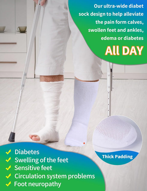 Powbrace 2 Pairs Wide Diabetic Socks for Men Women Plus Size,Lymphedema Socks for Swollen Feet and Ankles,Edema Loose