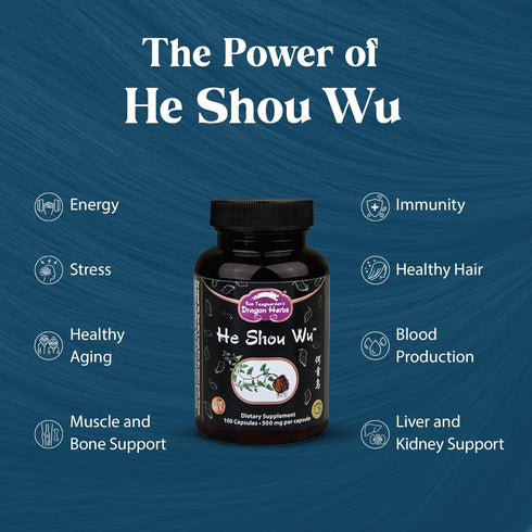 Dragon Herbs He Shou Wu Supplement for Energy, Mood, Immune Support, Healthy Aging, Hair - 100 Capsules