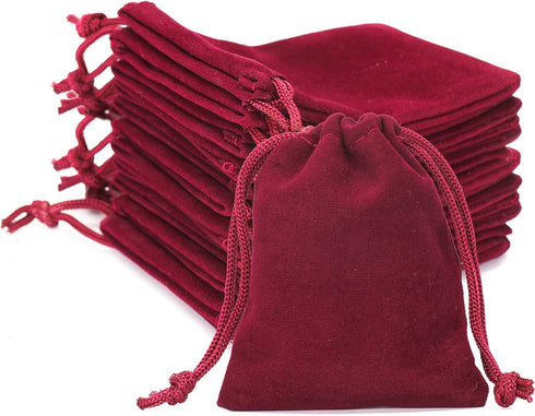 G2PLUS Red Velvet Jewelry Pouches, 20PCS Small Gift Bags with Drawstring, Wine Red Christmas Bags for Wedding Favors