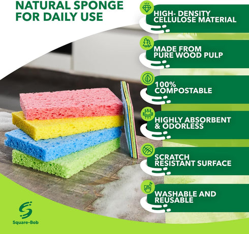 6 PCs Compressed Sponges, Non-Scratch Kitchen Sponges for Dishes Cleaning, Biodegradable Quick Drying Cellulose