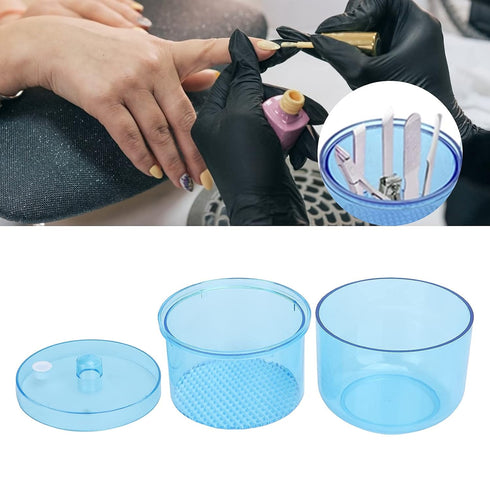 Portable Nail Art Cleaning Box, Nail Sterilizer Box for Manicure Tools, Cleaning Container for Accessories (Blue)