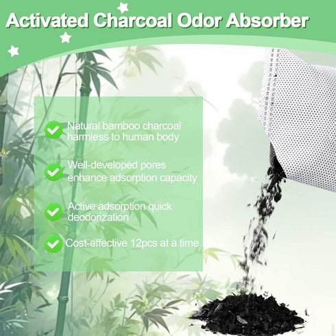 12PCS Activated Charcoal Odor Absorber, Bamboo Charcoal Bags for 2.5 Gallon iTouchless Trash Bins, Diaper Pail
