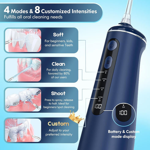 Water Flosser for Teeth - Cordless Oral Irrigator with 8 DIY Modes, 300ml Tank, Rechargeable