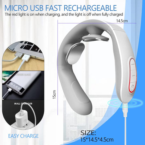 Electric Pulse Neck Massager with Heat for Pain Relief, 10 Modes, 15 Intensities, Cordless Intelligent Massager for