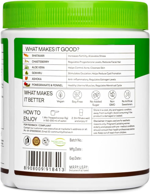 OZIVA 250g Plant Based HerBalance for PCOS | PCOS Supplement for Women for Hormonal Balance & Better Menstrual Cycle |