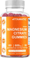 Vitamatic Magnesium Citrate Gummies 600mg - 60 Vegan Gummies - Promotes Healthy Relaxation, Muscle, Bone Support
