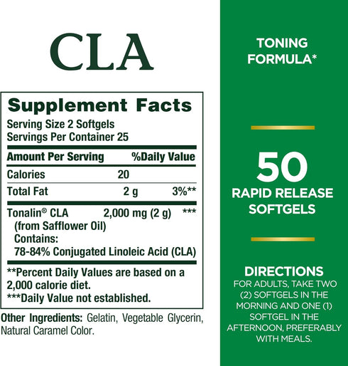 Nature's Bounty Tonalin Pills and Dietary Supplement, Diet and Body Support, 1000 mg, 50 Rapid Release Softgels