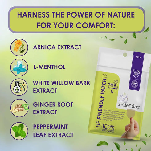Relief Day Patch - Arnica, White Willow Bark, Saffron & Peppermint for Soreness and Discomfort for Women and Men