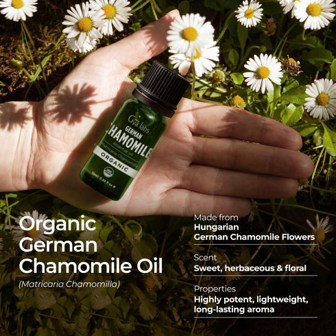 Set Set 2x0.34 oz Organic German Chamomile Essential Oil for Diffuser & Bergamot Oil for Hair - Aromatherapy Grade