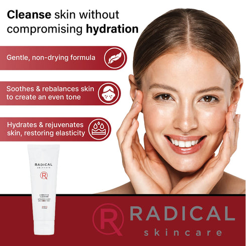 Radical Skincare Hydrating Cleanser - Non-Drying, Gentle Formula for All Skin Types, Paraben & Cruelty Free (4 Fl Oz)
